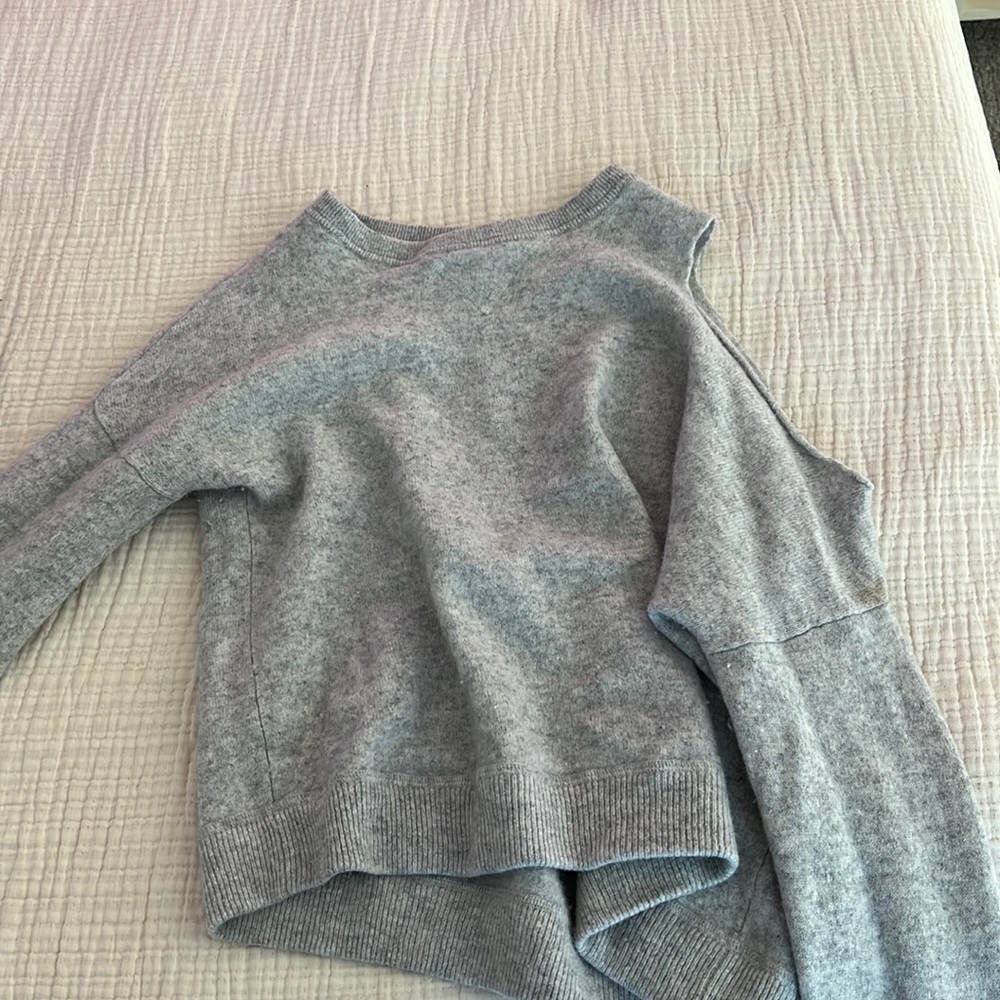 Grey aqua sweater with left shoulder cut out